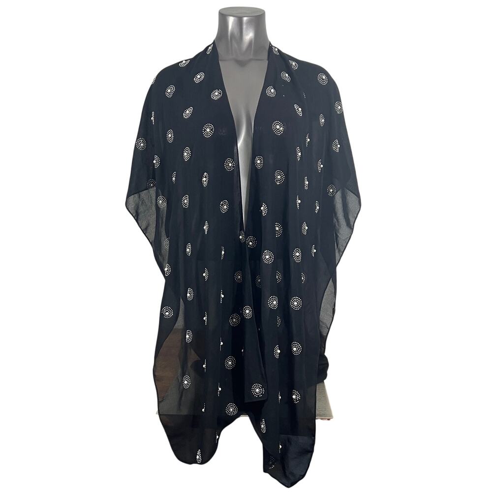 Jessica McClintock Women's Sheer Cover Up Caftan Black Pearl Circles One Size